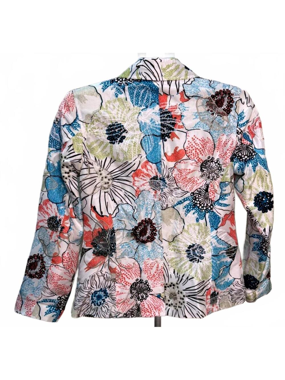 CHICO'S sz 0 =S/4  SILK COTTON LINED BLAZER COLORFUL FLORAL SUMMER JACKET NWOT